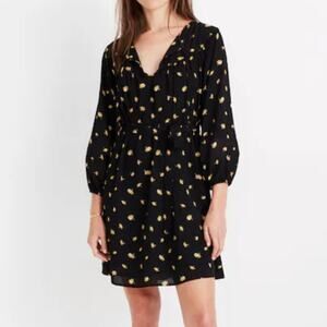 Madewell Black Tie-Waist Mini Dress in French Daisies Boho Size XS